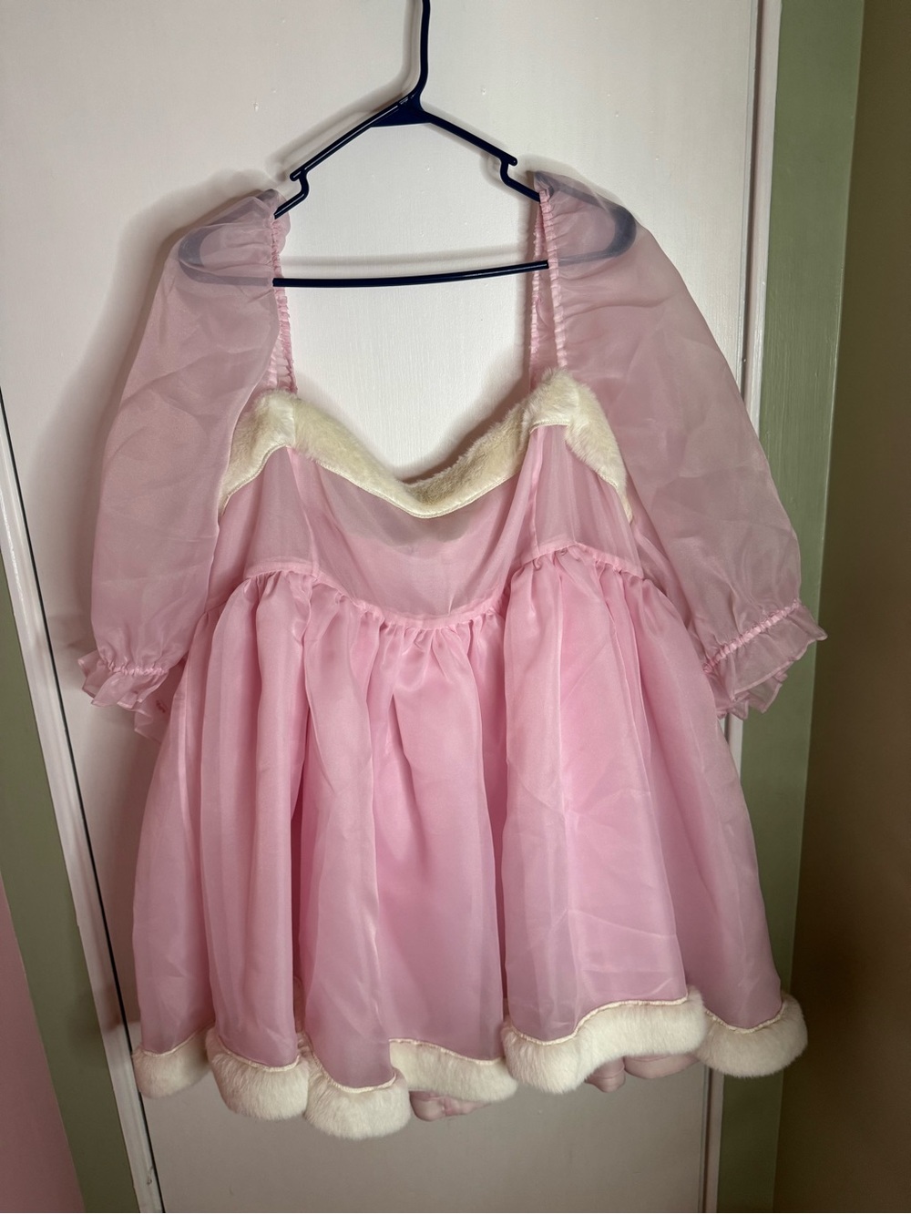 SELKIE Pink Puff Dress with Faux Fur Trim